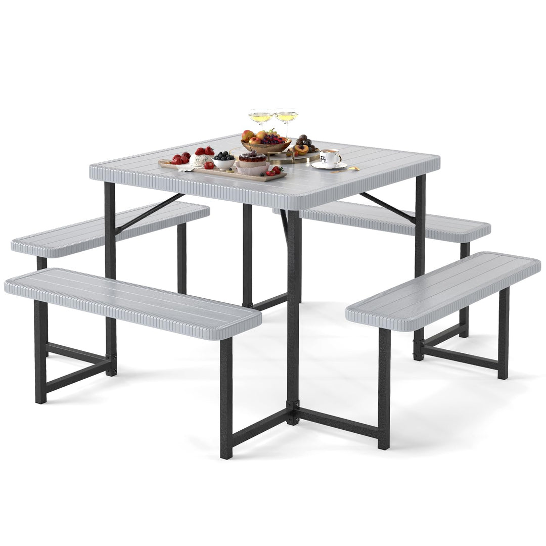 Giantex Outdoor Square Picnic Table Bench Set for 4-8 People with Umbrella Hole