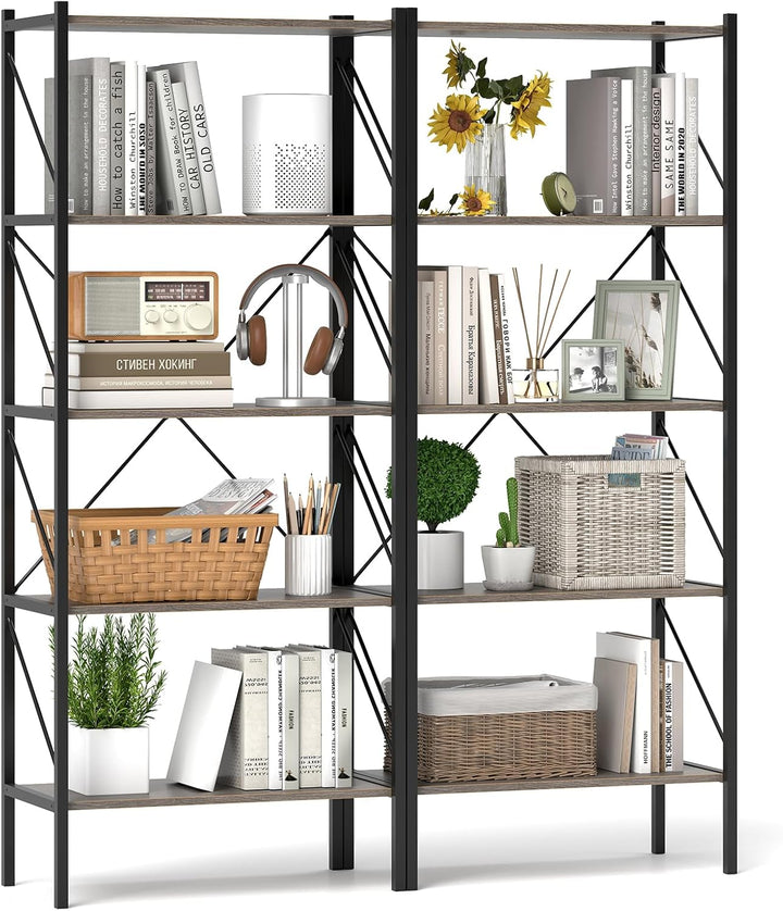 Giantex 5-Tier Bookshelf, Industrial Tall Bookcase with Open Storage Shelves &amp; Heavy Duty Metal Frame