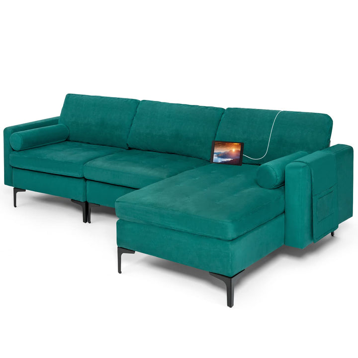 Giantex 97" Large Couch, 3 Seat Sectional Sofa Set, L-Shaped Modular Sleeper with Chaise Lounge &amp; USB Port &amp; Socket