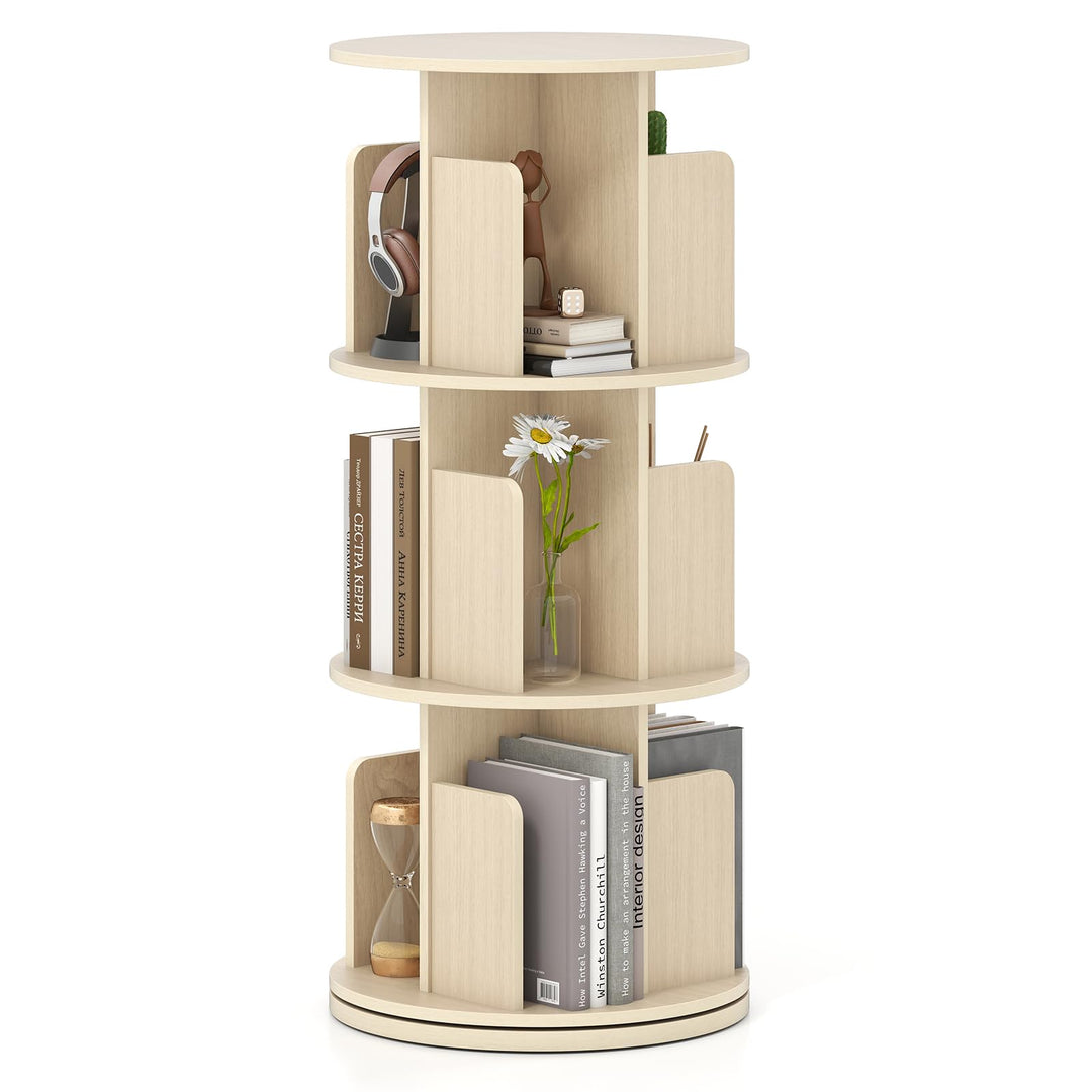 Giantex 3-Tier Rotating Bookshelf 360° Display Rack w/Dividers &amp; Anti-Falling Baffles