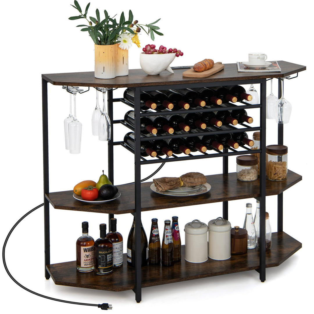 Giantex Wine Bar Cabinet with Power Outlet, Mini Coffee Bar Stand Table with 21 Bottle Wine Rack &amp; Glass Holders