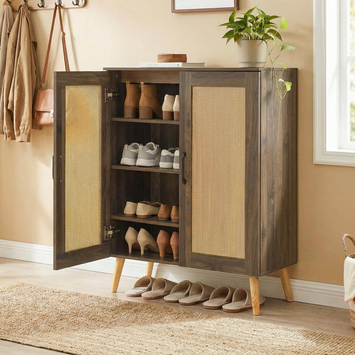 Giantex Shoe Cabinet with Doors 4-Tier Rattan Shoe Rack Organizer Cabinet(Rattan Door)