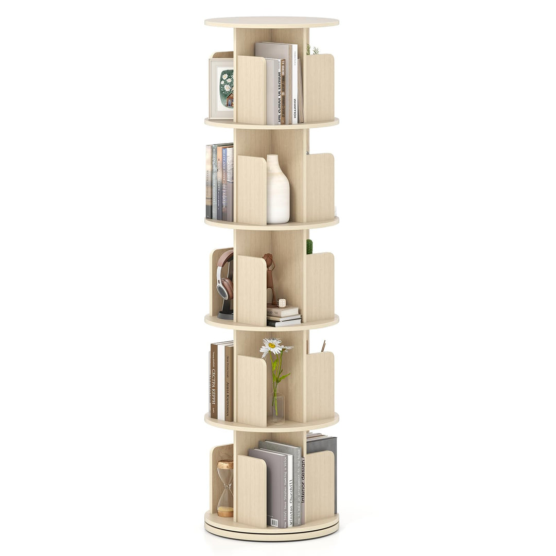 Giantex 5-Tier Rotating Bookshelf 360° Display Rack w/Dividers &amp; Anti-Falling Baffles