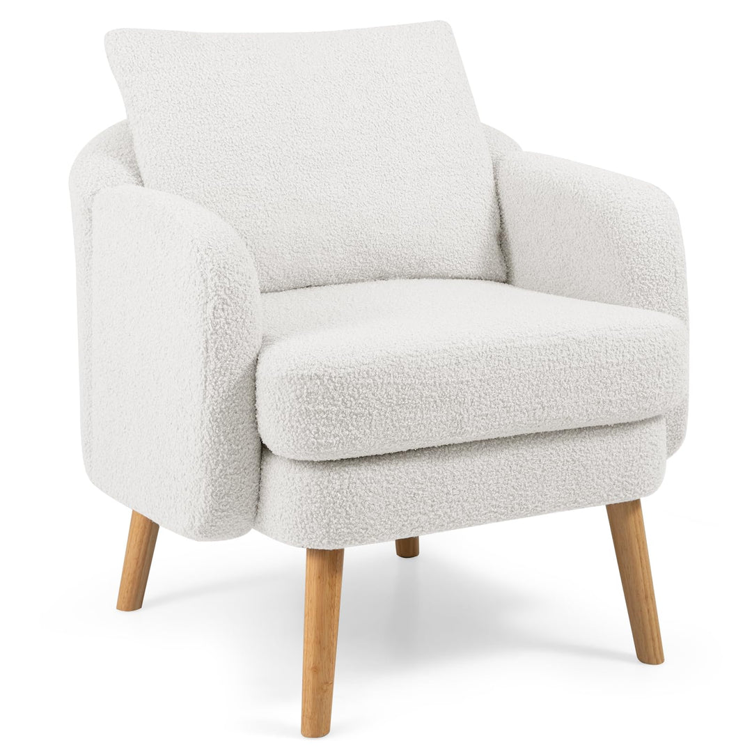 Giantex Sherpa Accent Chair, Modern Upholstered Single Sofa Chair with Back Pillow &amp; Solid Rubber Wood Legs
