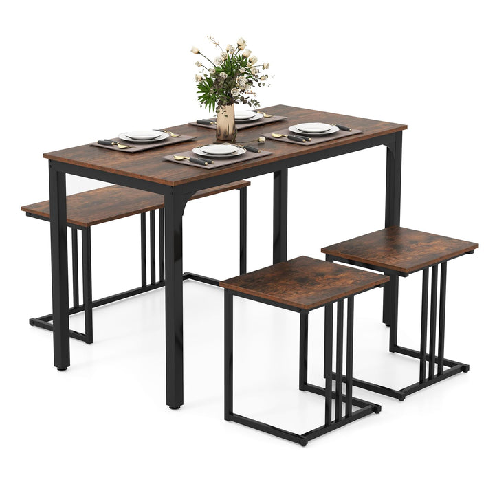 Giantex Dining Table Set for 4 Industrial Kitchen Table 2 Chairs Stool &amp; Bench