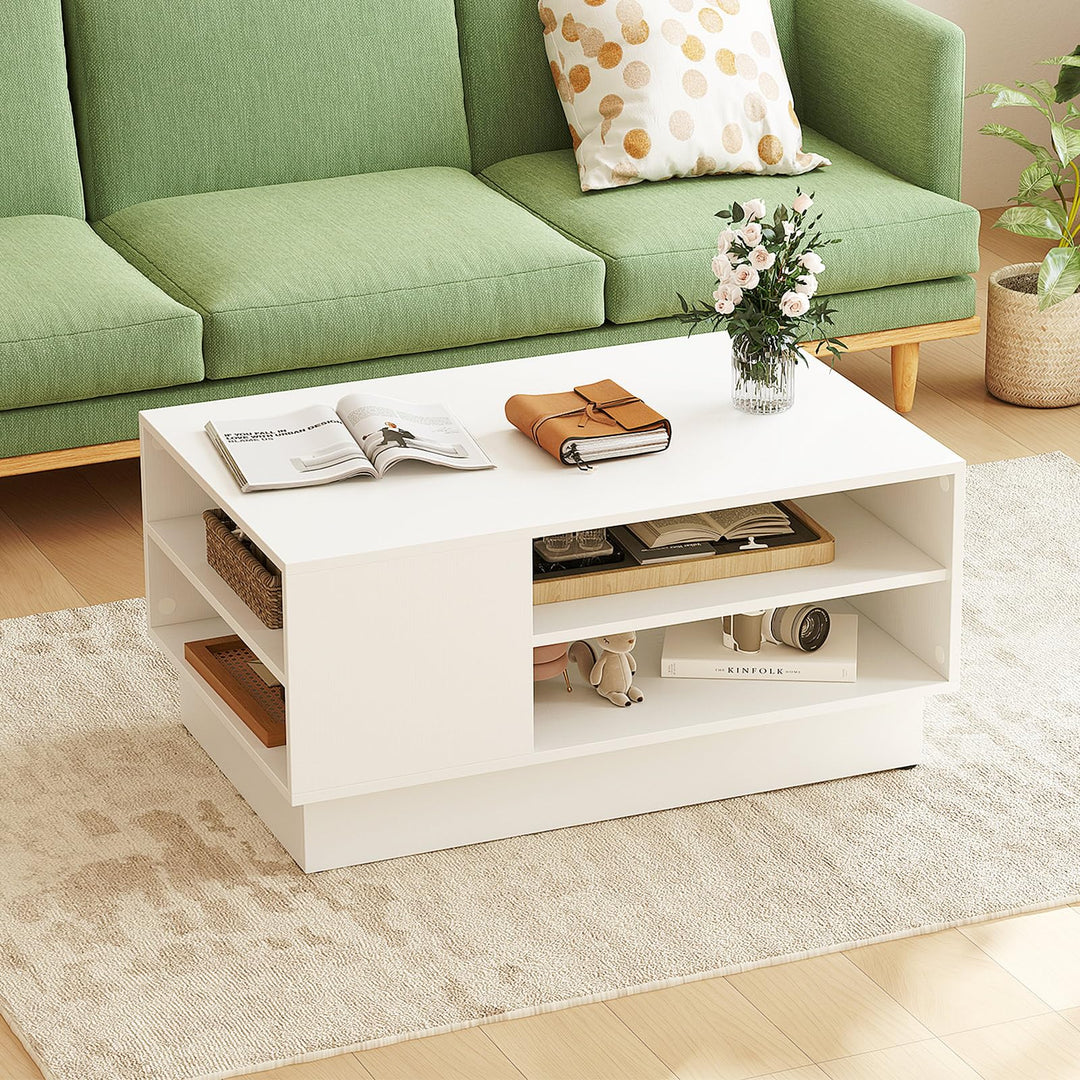 Giantex Coffee Table with Storage, Rectangle Accent Sofa Table with Shelf &amp; Elevated Base