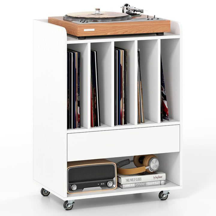 Giantex Record Player Stand Rolling Turntable Stand with Drawer &amp; Lockable Wheels