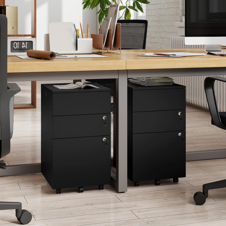 Giantex 3-Drawer File Cabinet with Wheels Wooden File Organizer