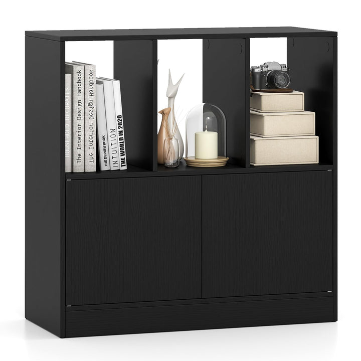 Giantex 3-Cube Bookcase with Doors | 3-Tier Cubic Bookshelf w/Open Compartments &amp; Cabinet