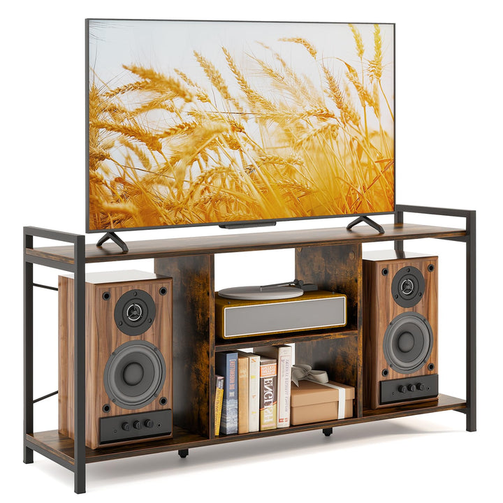 Giantex TV Stand for TVs up to 55", 3-Tier Entertainment Center with Open Storage Shelves, Side Guardrails &amp; Metal Frame