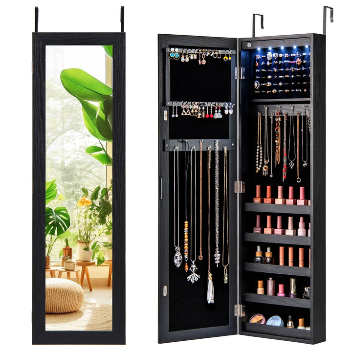 Giantex Wall or Door Mounted Jewelry Cabinet with Full Length Mirror with Lights