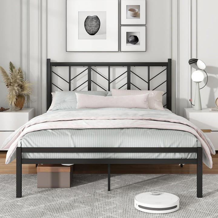 Giantex Queen/Full/Twin Size Bed Frames with Vintage Headboard, Metal Mattress Foundation for Storage