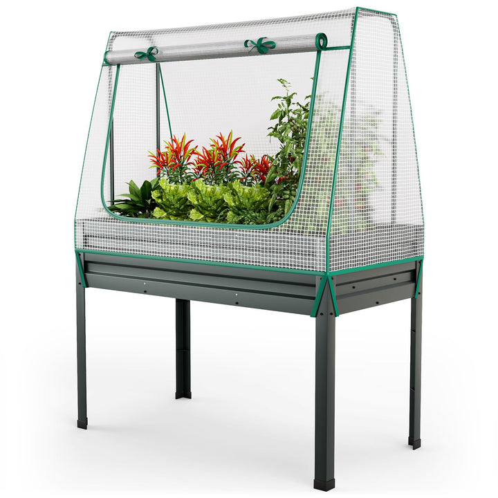 Giantex 3-in-1 Raised Garden Bed with Greenhouse Cover &amp; Trellis Rope,  46”x23.5”x59” Raised Bed for Flower Herb Vegetable