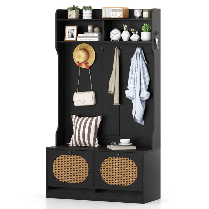 Giantex 4-In-1 Hall Tree Entryway Bench with Coat Rack &amp; Flip Drawers