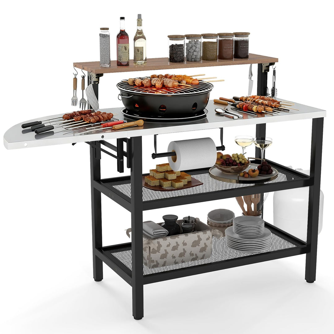 Giantex Outdoor Bar Table with Flip-Up Top &amp; Foldable Side Table