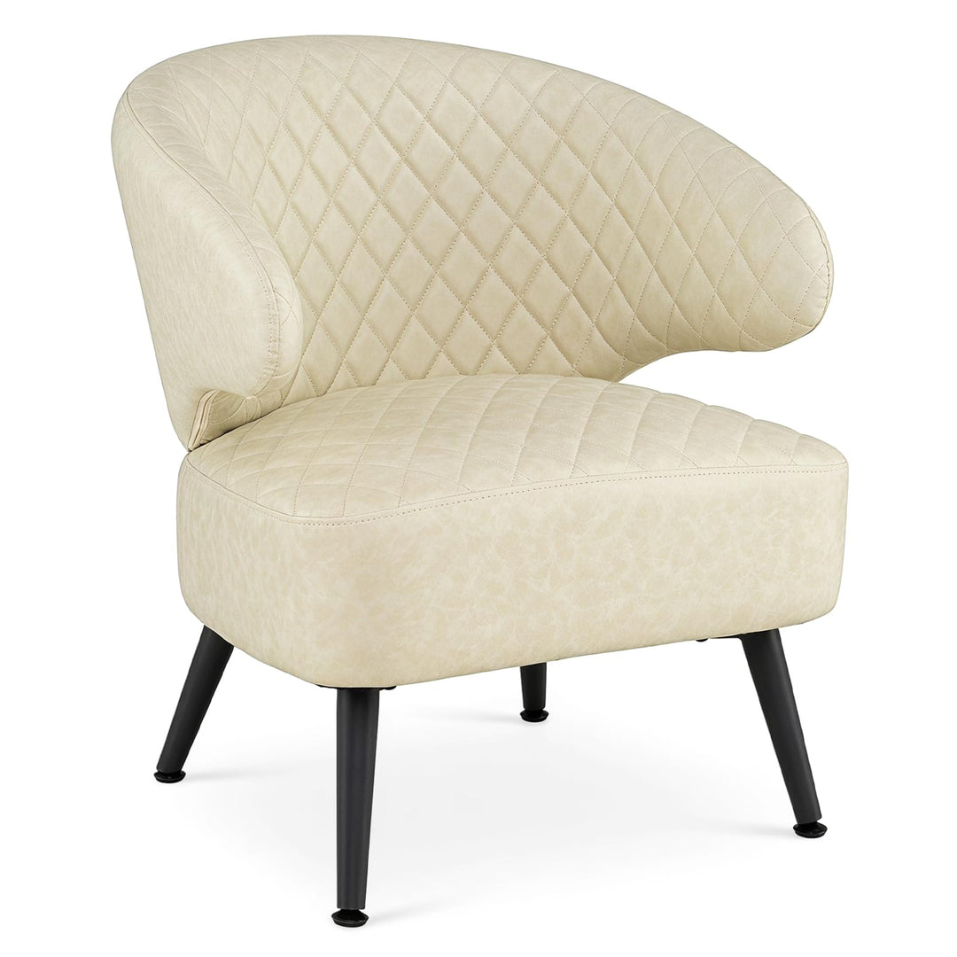 Giantex Mid Century Modern Accent Leather Upholstered Armchair with Robust Metal Legs (1/2)