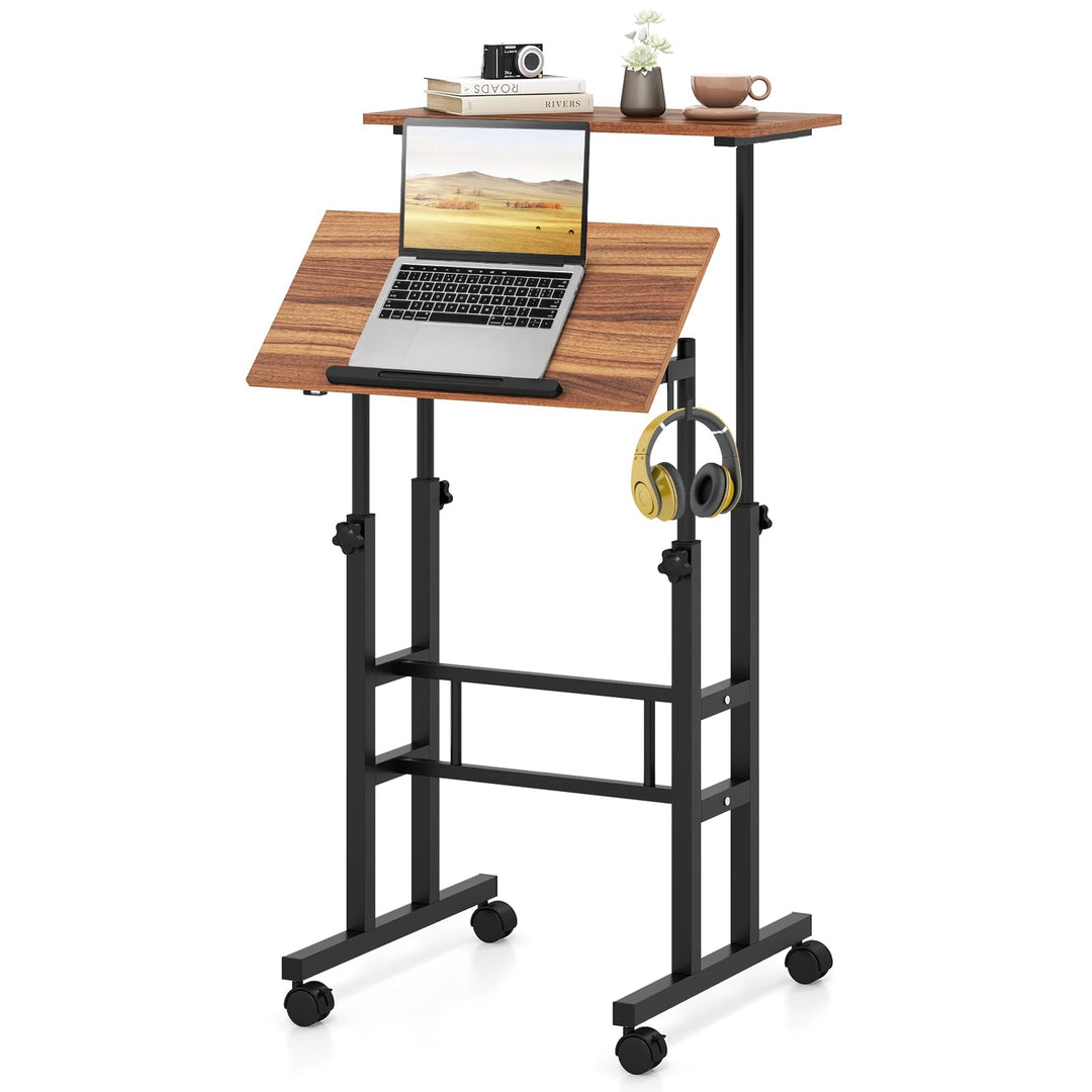 Giantex Mobile Stand up Desk, Height Adjustable, 24"D x 22"W x 49"H