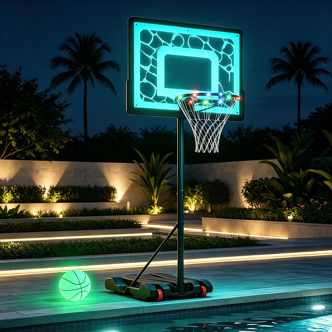 Giantex Pool Basketball Hoop Poolside with LED Solar Lights