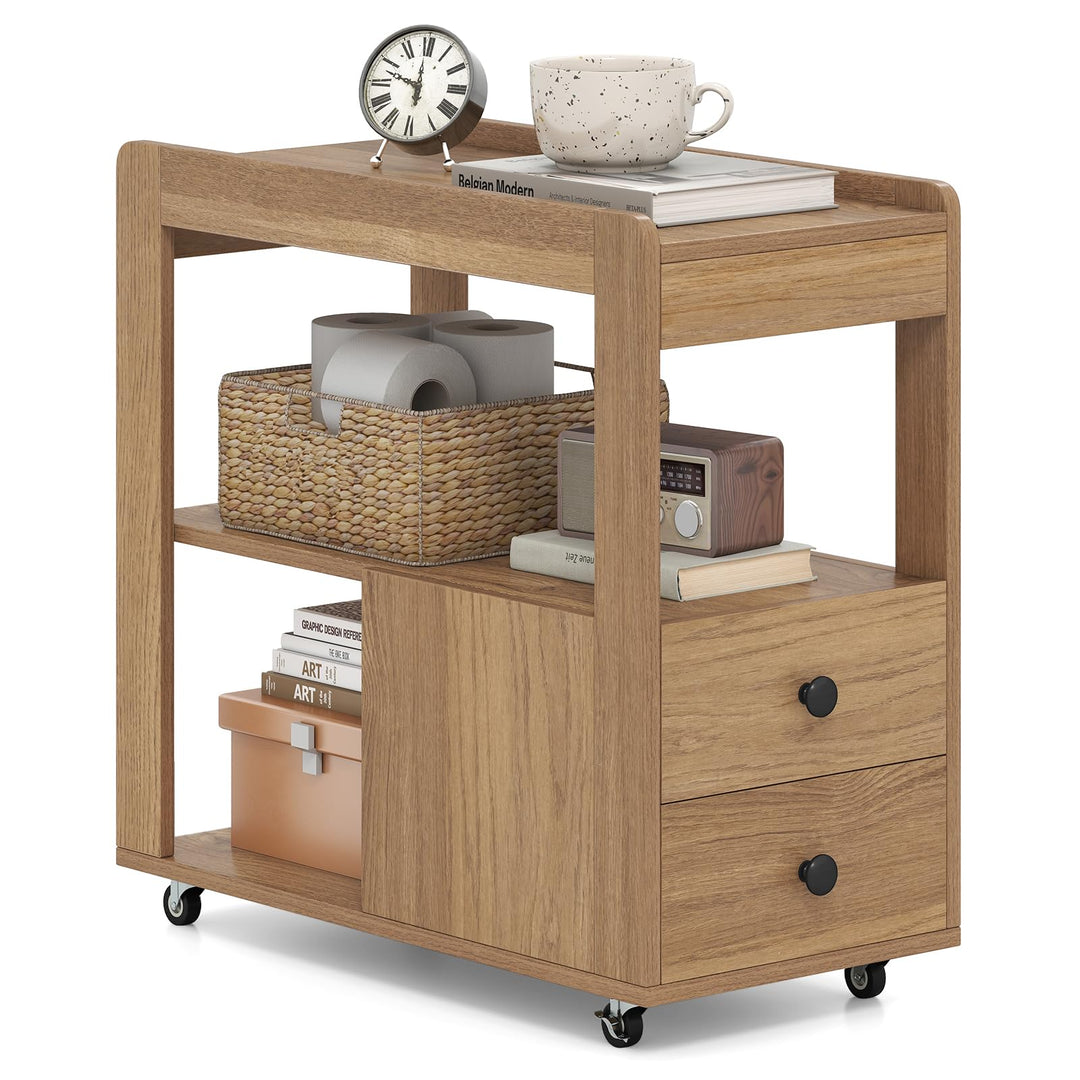 Giantex Rolling Side Table with Storage for Small Spaces Living Room Bedroom