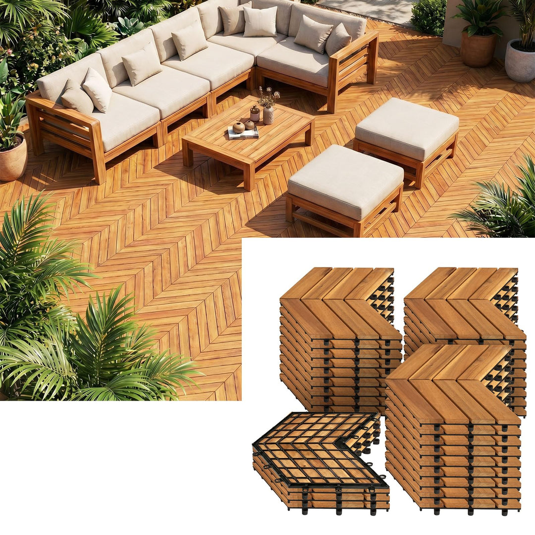 Giantex 30 PCS Interlocking Patio Flooring Tiles with Drainage Base