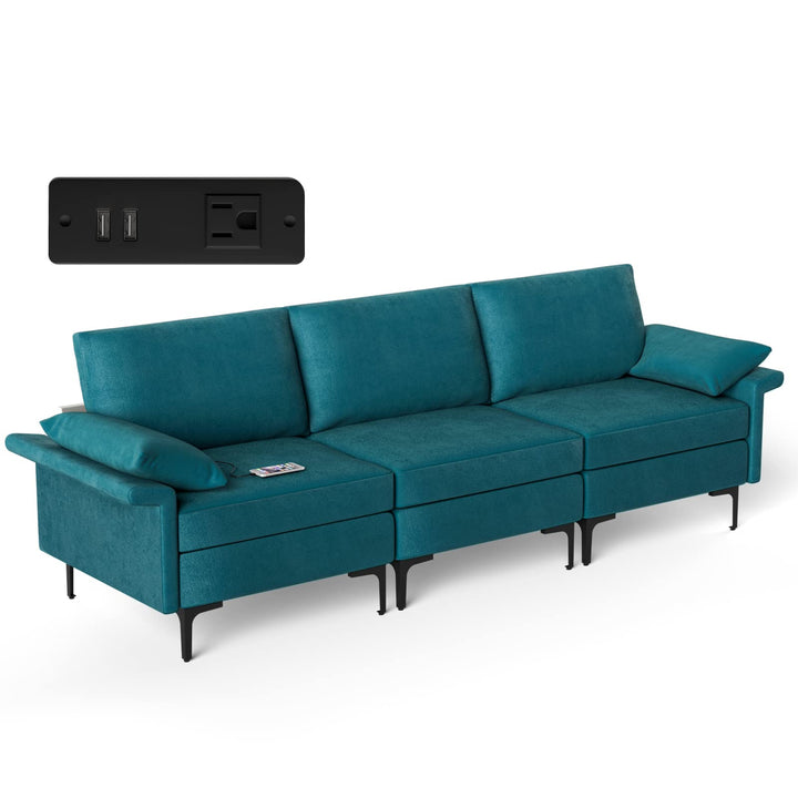 Giantex 3-Seat Sectional Sofa Couch, 100.5" L Convertible Sleeper with USB Port &amp; Outlet