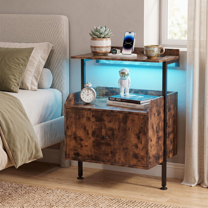 Giantex Nightstand w/Charging Station &amp; LED Light (1/2)