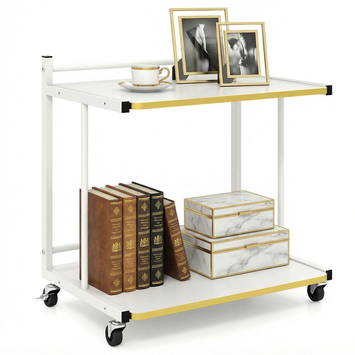Giantex Mobile C-Shaped End Table - 2-Tier Sofa Couch Bed Side Table w/Open Storage Shelves &amp; Golden Edge Banding