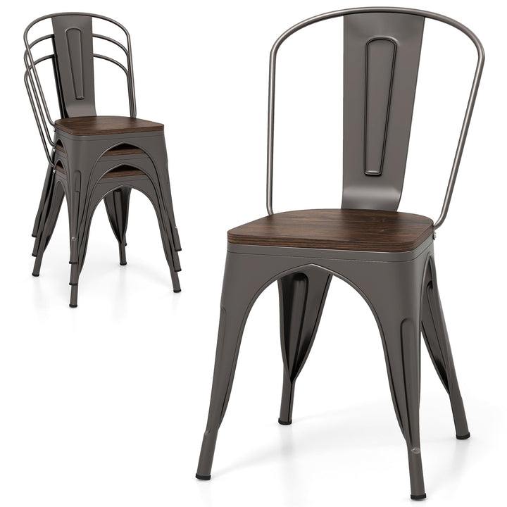 Giantex Metal Dining Chairs Set of 4, Stackable Kitchen Chairs with Wood Seat &amp; Removable Backrest
