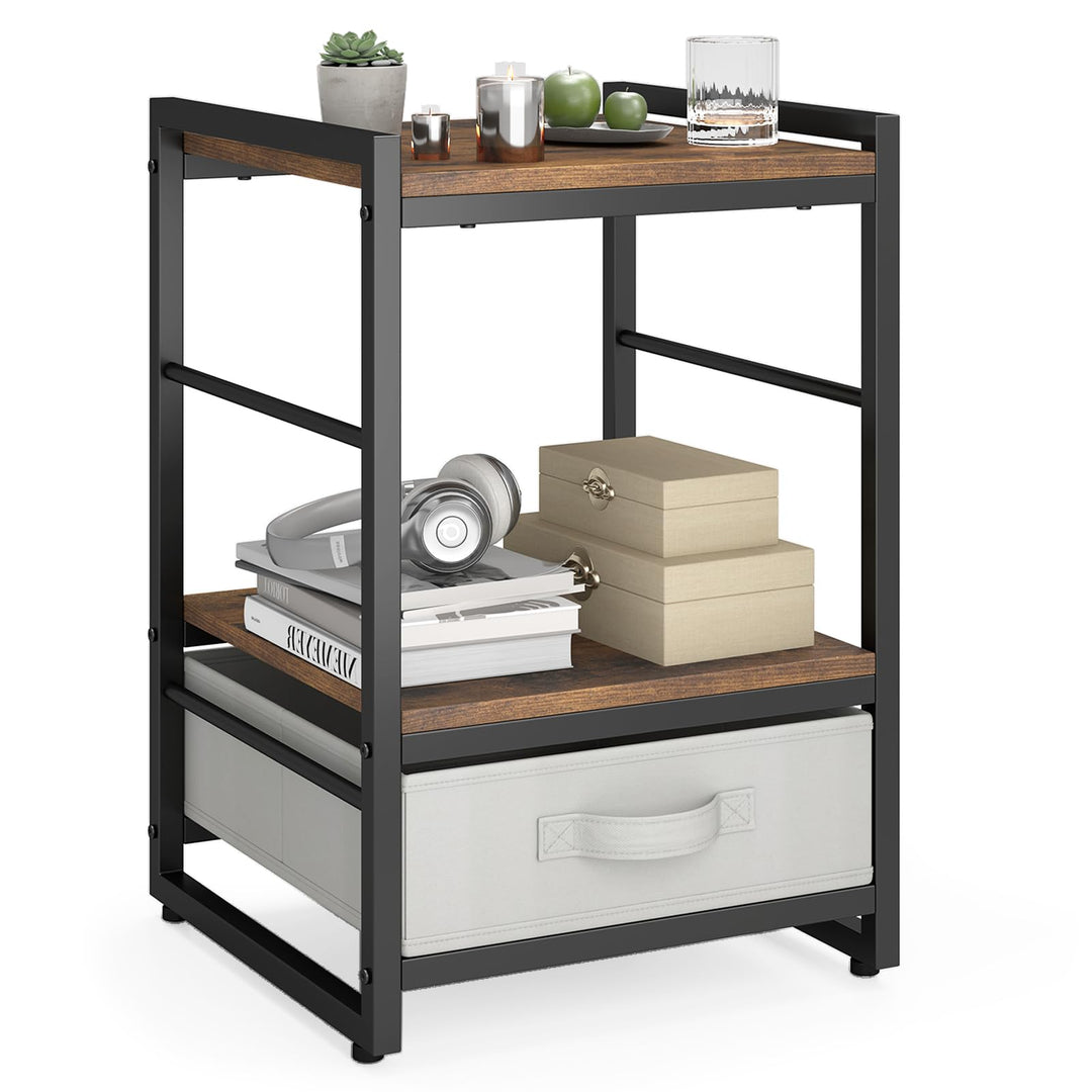 Giantex Industrial Nightstand with Storage Drawer for Bedroom
