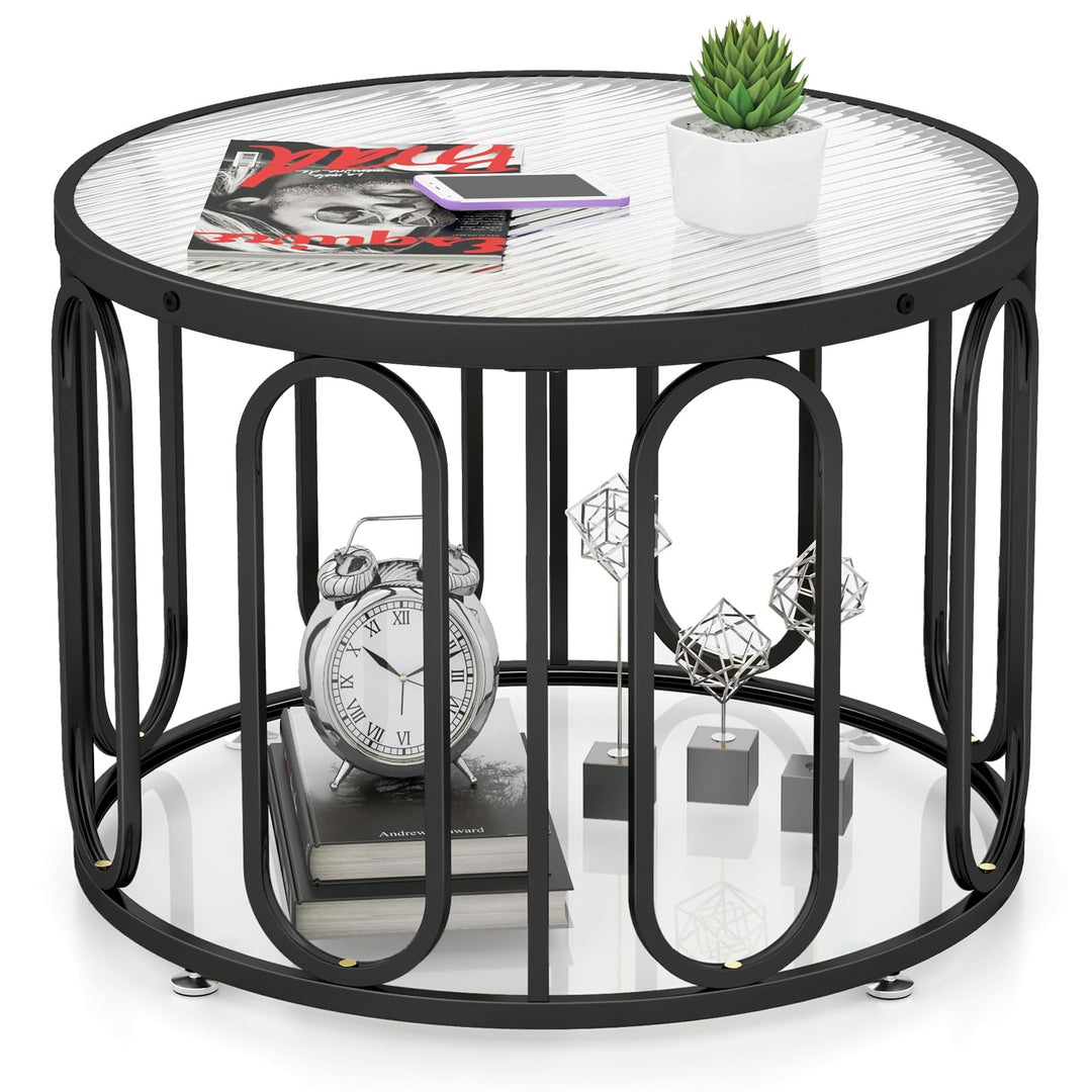 Giantex Small Round Glass Coffee Table, 24" Accent Side Sofa Tea Table with Tempered Glass Top &amp; Oval Swivel Brackets