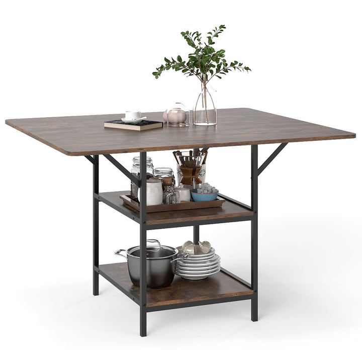 Giantex 47" Round Dining Table for 4-6 with 2-Tier Open Storage Shelves