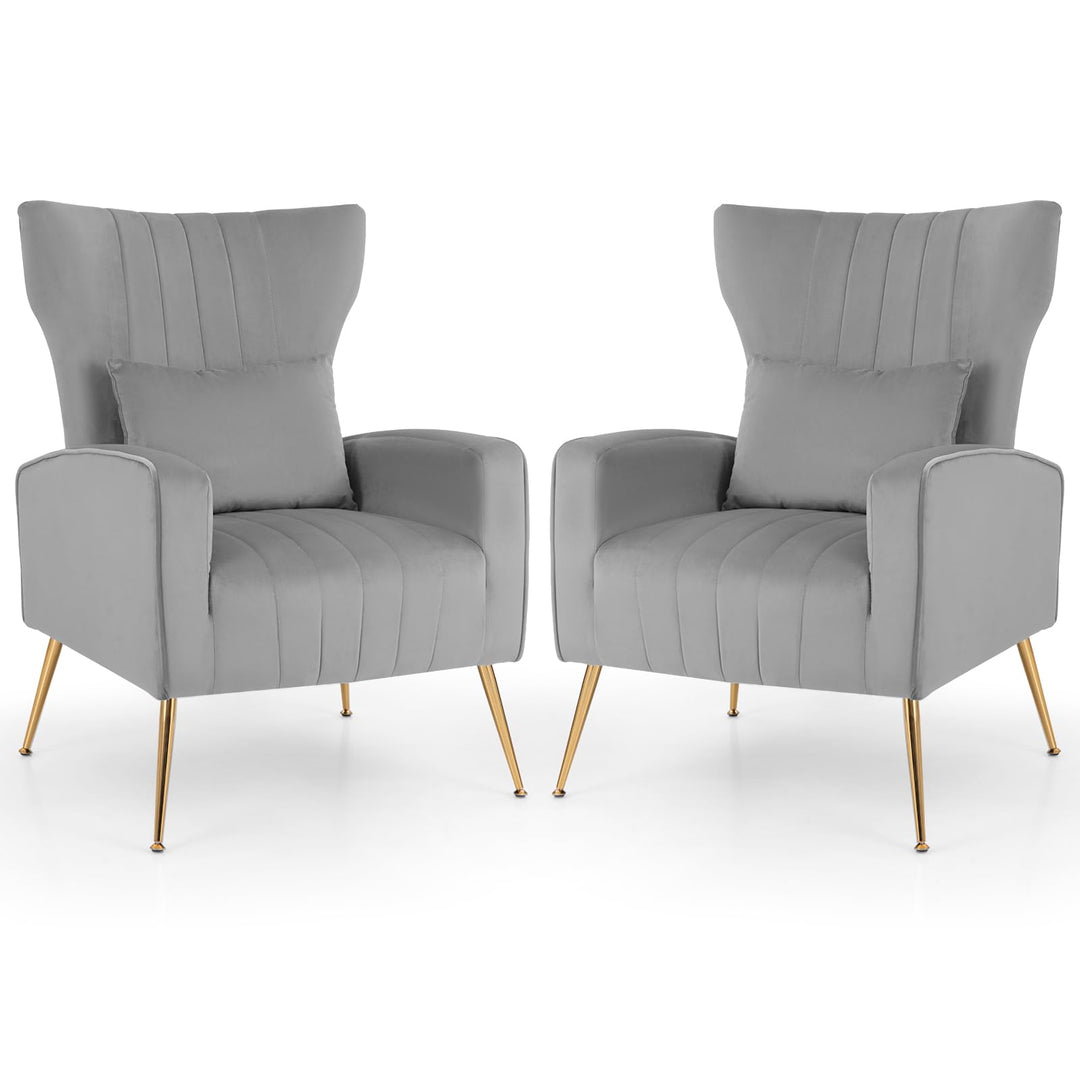 Giantex Velvet Accent Chair with Lumbar Pillow