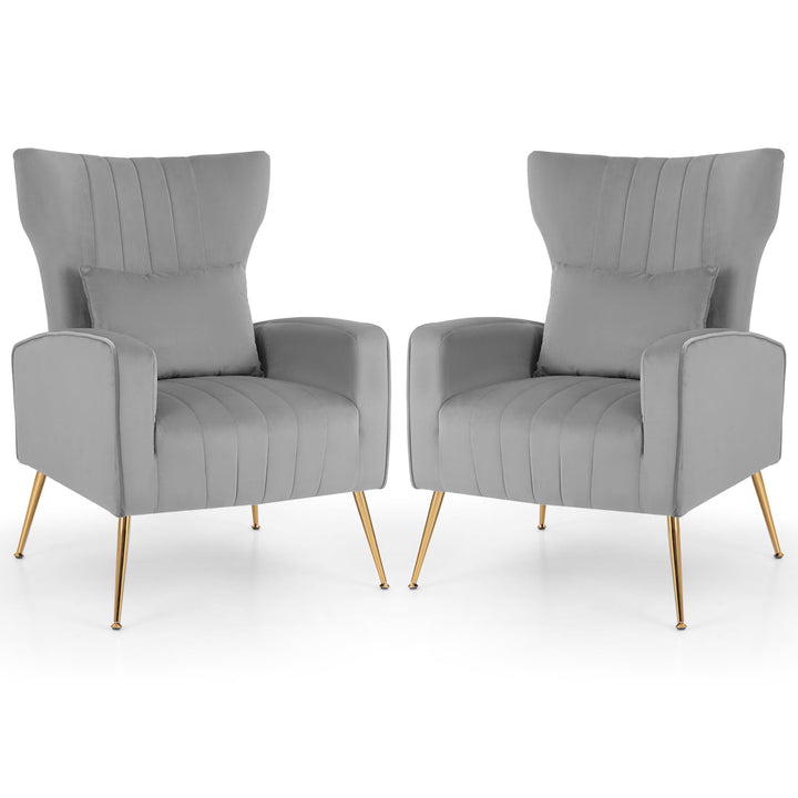 Giantex Velvet Accent Chair with Lumbar Pillow