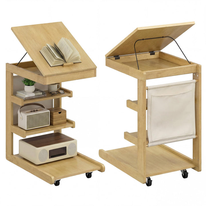 Giantex C-Shaped End Table with Wheels w/Adjustable Desktop