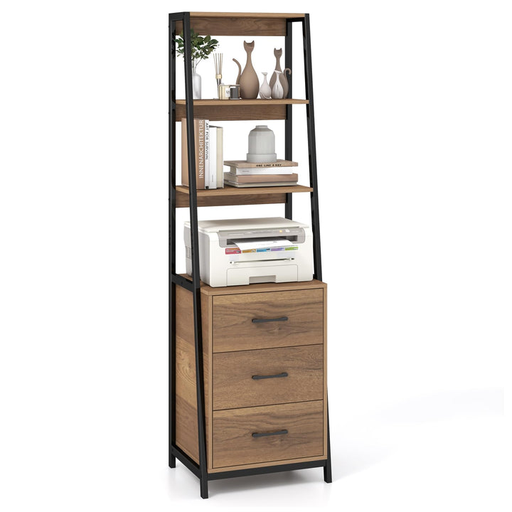 Giantex Ladder Bookshelf with Drawers 69" Tall Wooden Bookcase