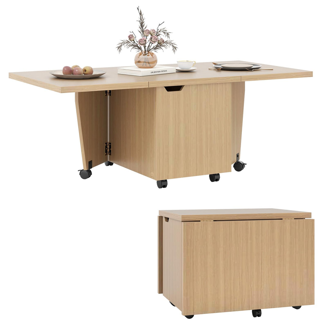 Giantex Folding Coffee Table 48 Inch Drop Leaf Extendable Center Table with Storage Cabinet &amp; Wheels