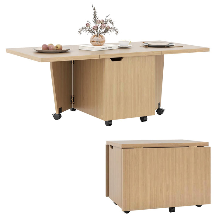 Giantex Folding Coffee Table 48 Inch Drop Leaf Extendable Center Table with Storage Cabinet &amp; Wheels