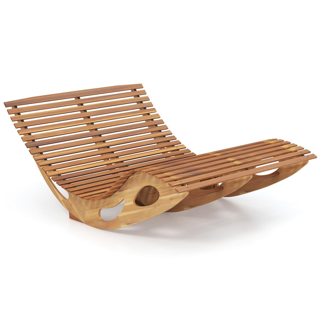 Giantex Extra-Large Dual Outdoor Rocking Chair, Acacia Wood Patio Lounge Chair with Ergonomic Curved &amp; Slatted Seat