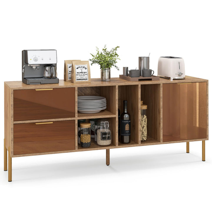 Giantex Mirrored Buffet Cabinet, Wooden Kitchen Sideboard Storage Cabinet w/2 Drawers &amp; 1 Door Accent Cabinet