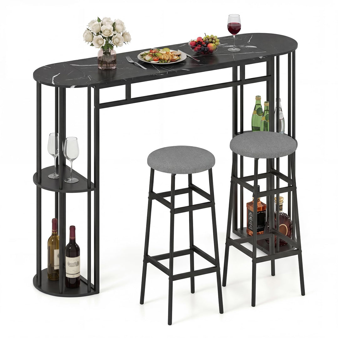 Giantex 3 Pieces Bar Table Set for 2 with 2 Padded Stools