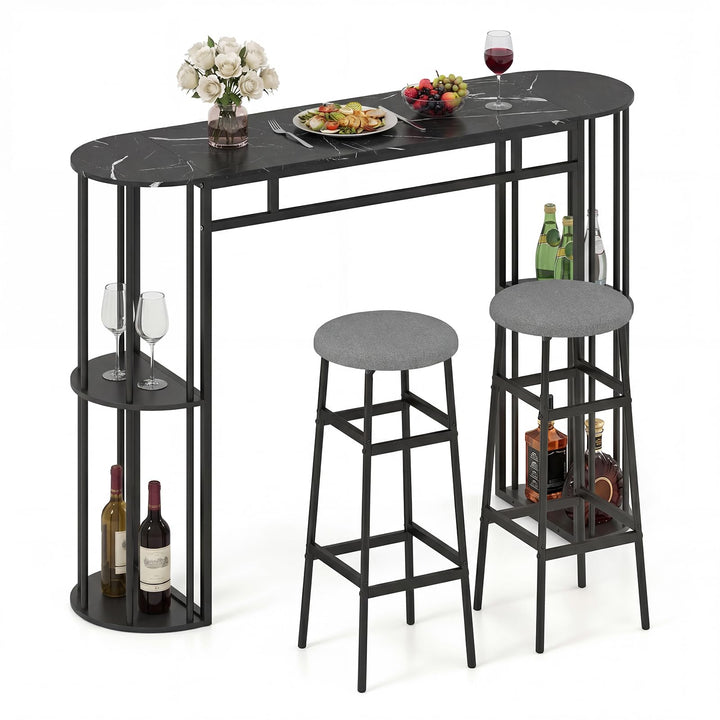 Giantex 3 Pieces Bar Table Set for 2 with 2 Padded Stools