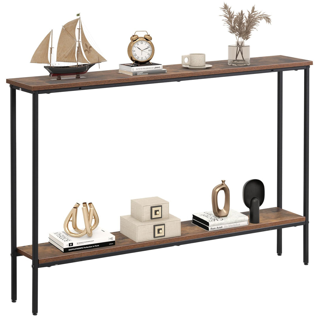 Giantex Gold Console Table with Shelf, 44" Narrow Entryway Table w/Dual Anti-Tipping Kits &amp; Golden Metal Frame