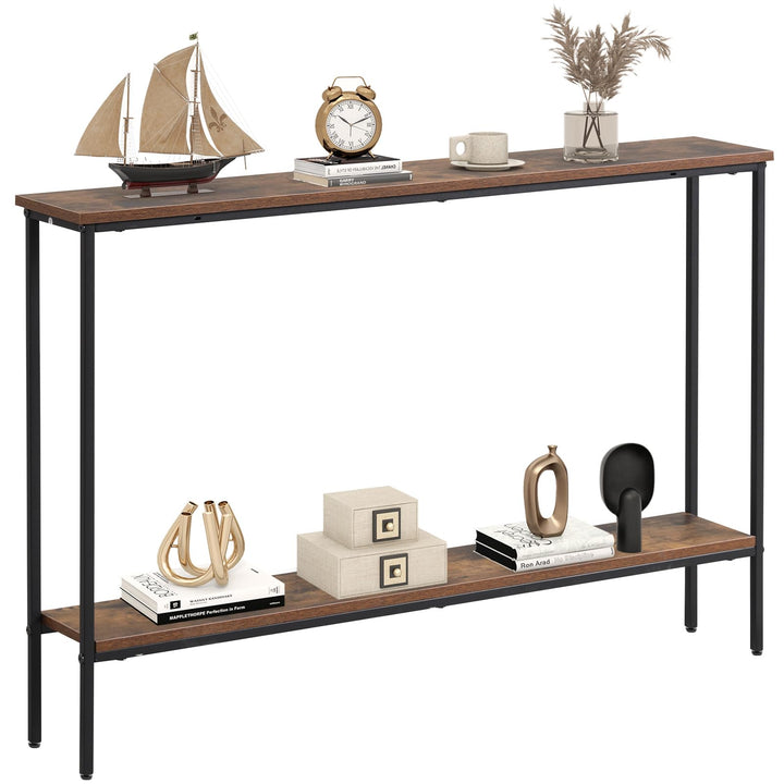 Giantex Gold Console Table with Shelf, 44" Narrow Entryway Table w/Dual Anti-Tipping Kits &amp; Golden Metal Frame