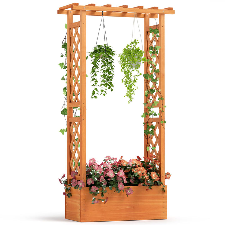 31" x 12.5" x 60" Raised Garden Bed with 2-Sided Trellis &amp; Hanging Roof