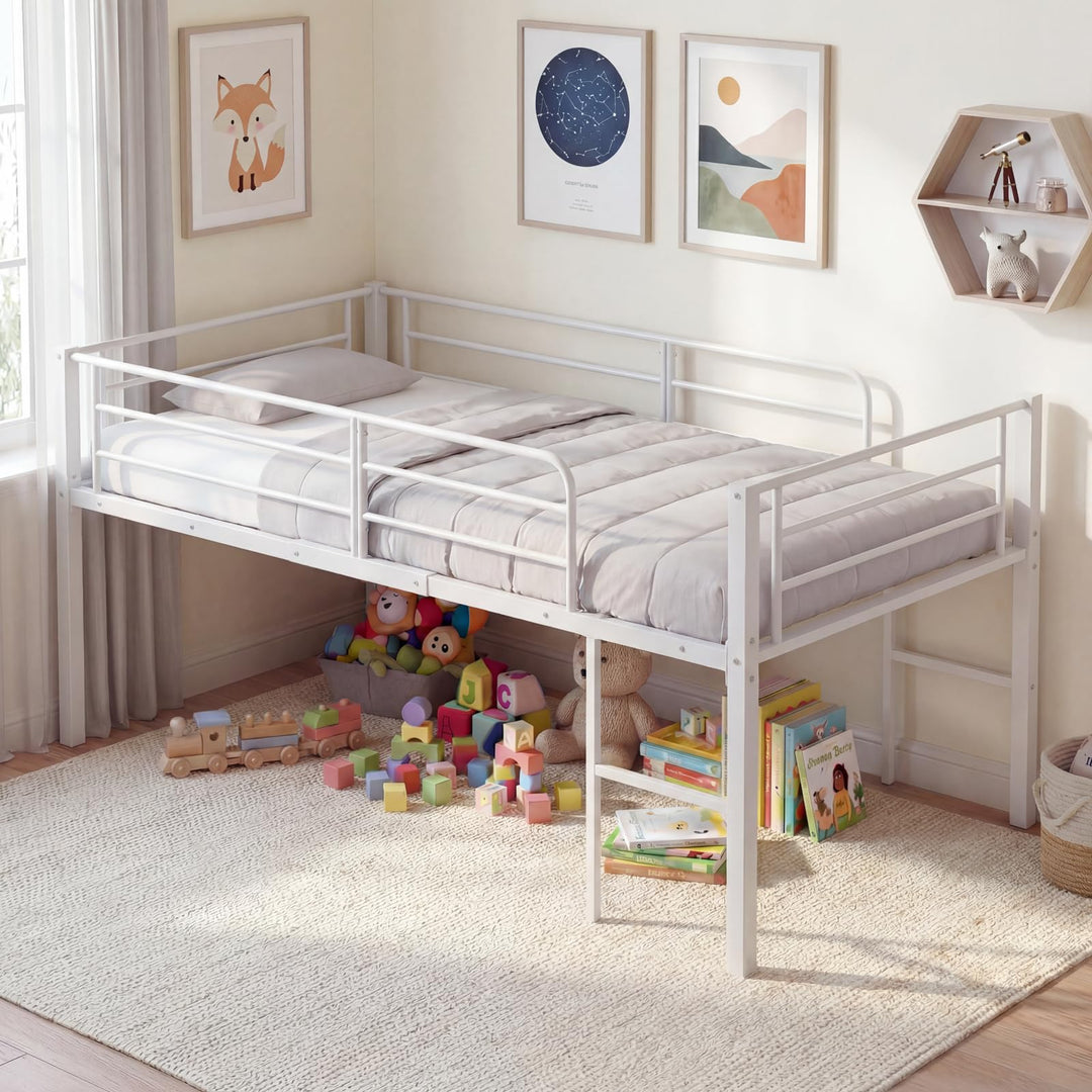 GIANTEX Twin Low Loft Bed | Metal Bed Frame with 21.5" H Under-Bed Space