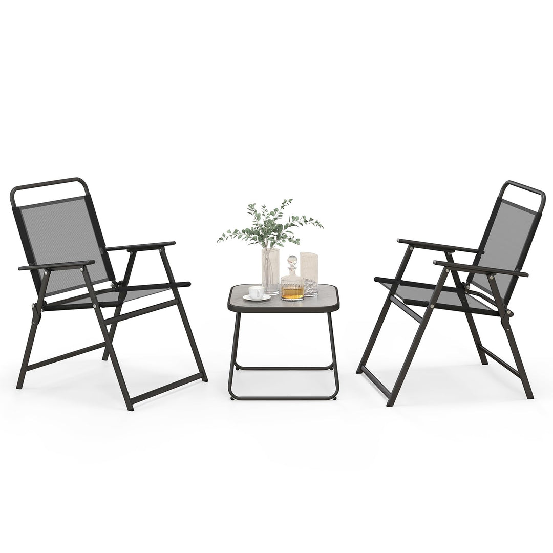 Giantex 3-Piece Patio Bistro Set, Outdoor Folding Chairs &amp; Table Set, Outdoor Conversation Set for Balcony Yard Poolside