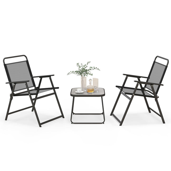 Giantex 3-Piece Patio Bistro Set, Outdoor Folding Chairs &amp; Table Set, Outdoor Conversation Set for Balcony Yard Poolside