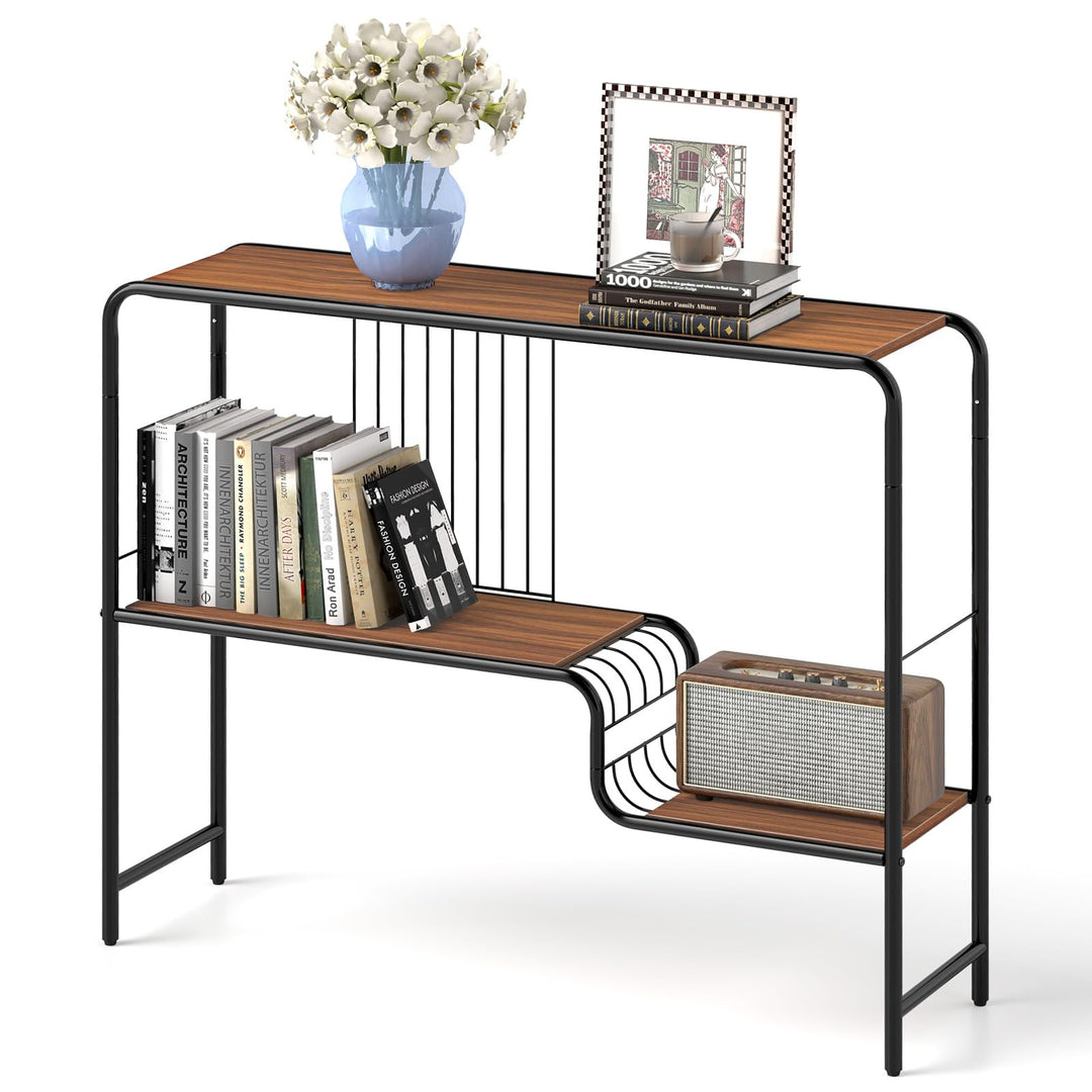 Giantex 2-Tier Console Table, 35.5" Narrow Entryway Table w/Irregular Storage Shelves &amp; Metal Frame