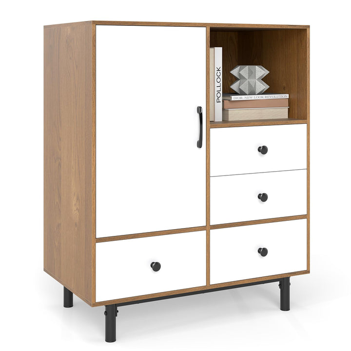 Giantex Storage Cabinet with 4 Drawers Door &amp; Open Compartment, Metal Support Legs