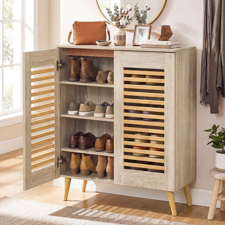 Giantex Shoe Cabinet 4-Tier Shoe Rack Organizer Cabinet(Louvered Door)